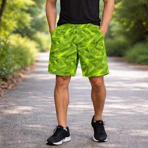 Athletic Works Neon Green Geometric DriWorks Athletic Shorts Size XL Activewear
